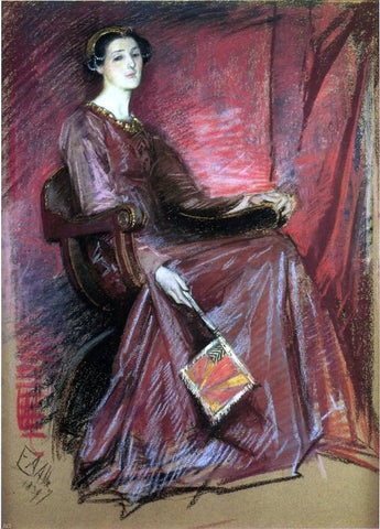  Edwin Austin Abbey Seated Woman Wearing Elizabethan Headdress - Hand Painted Oil Painting