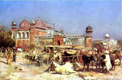  Edwin Lord Weeks Market Place at Agra - Hand Painted Oil Painting