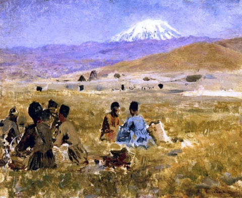  Edwin Lord Weeks Persians Lunching on the Grass, Mt. Ararat in the Distance - Hand Painted Oil Painting