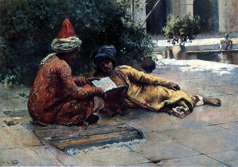  Edwin Lord Weeks Two Arabs Reading in a Courtyard - Hand Painted Oil Painting
