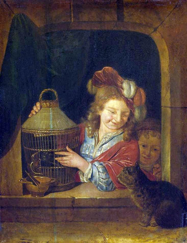  Eglon Van der Neer Children with a Cage and a Cat - Hand Painted Oil Painting