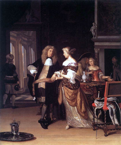  Eglon Van der Neer Elegant Couple in an Interior - Hand Painted Oil Painting