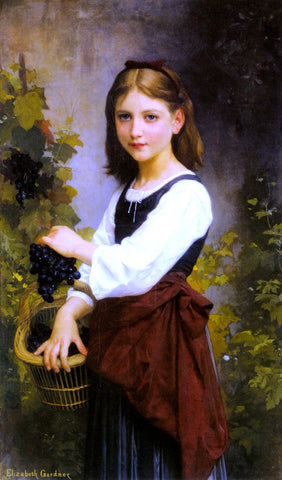  Elizabeth Gardner Bouguereau A Young Girl Holding a Basket of Grapes - Hand Painted Oil Painting