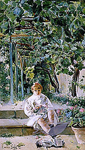  Emilio Sala y Frances Nina en el Jardin - Hand Painted Oil Painting
