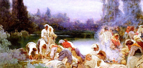  Enrique Serra Y Auque Washerwomen At The River's Edge - Hand Painted Oil Painting