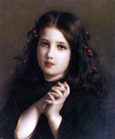  Etienne Adolphe Piot A Young Girl with Holly Berries in her Hair - Hand Painted Oil Painting