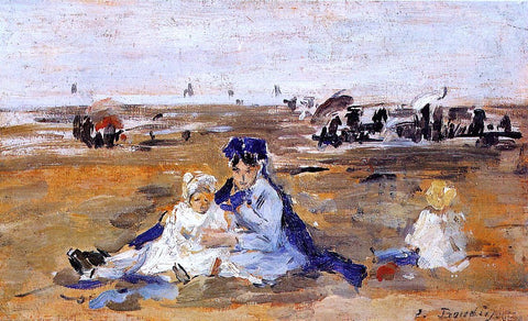  Eugene-Louis Boudin A Nanny on the Beach - Hand Painted Oil Painting