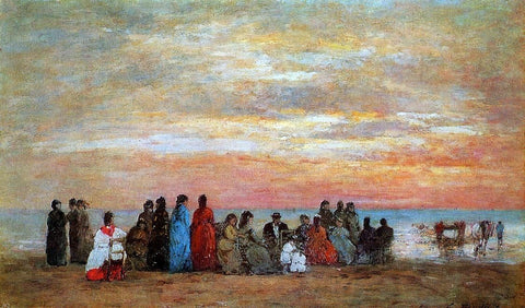  Eugene-Louis Boudin Figures on the Beach at Trouville - Hand Painted Oil Painting