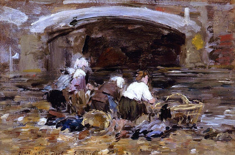  Eugene-Louis Boudin Laundresses near a Bridge - Hand Painted Oil Painting
