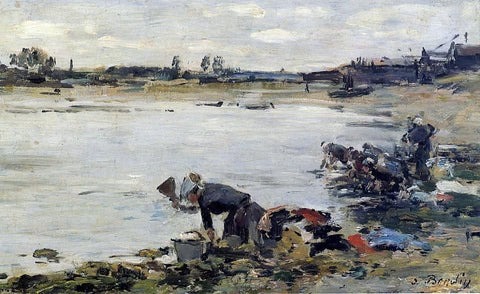  Eugene-Louis Boudin Laundresses on the Banks of the Touques - Hand Painted Oil Painting