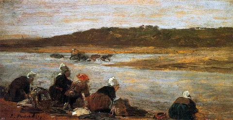  Eugene-Louis Boudin Laundresses on the Banks of the Touques (also known as The Effect of Fog) - Hand Painted Oil Painting