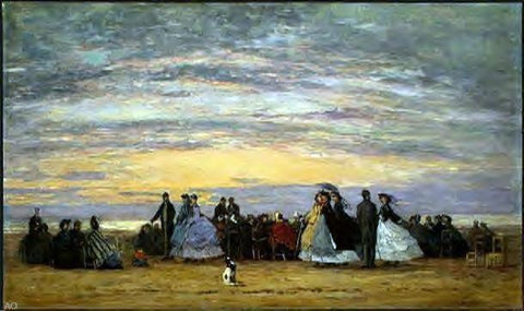  Eugene-Louis Boudin The Beach at Villerville - Hand Painted Oil Painting