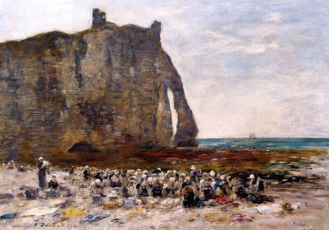  Eugene-Louis Boudin The Laundresses of Etretat - Hand Painted Oil Painting
