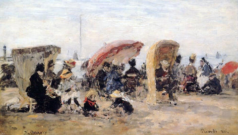  Eugene-Louis Boudin Trouville Beach Scene - Hand Painted Oil Painting