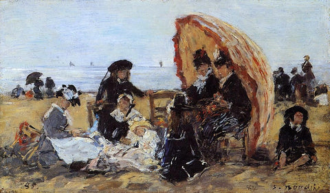  Eugene-Louis Boudin Trouville, on the Beach Sheltered by a Parasol - Hand Painted Oil Painting