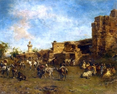  Eugene Fromentin Muleteers Stopped, Algiers - Hand Painted Oil Painting