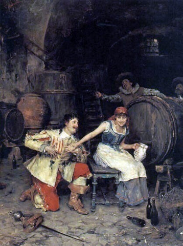  Federico Andreotti Flirtation in the Wine Cellar - Hand Painted Oil Painting