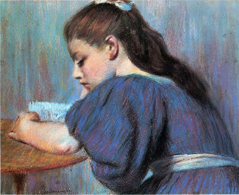  Federico Zandomeneghi A Young Girl Reading - Hand Painted Oil Painting
