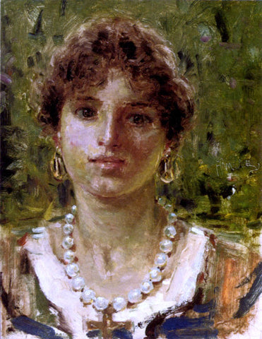  Francesco Paolo Michetti Portrait of a Girl Wearing A Pearl Necklace - Hand Painted Oil Painting