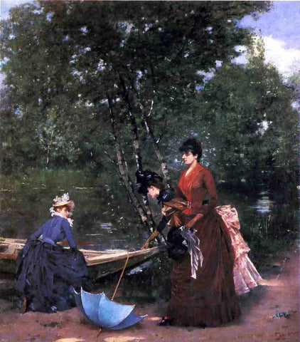  Francisco Miralles Y Gallup Three Parisian Women in the Bois de Boulogne - Hand Painted Oil Painting
