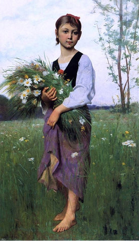  Francois Alfred Delobbe The Flower Picker - Hand Painted Oil Painting