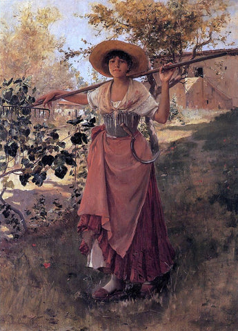  Frank Duveneck Girl with Rake - Hand Painted Oil Painting