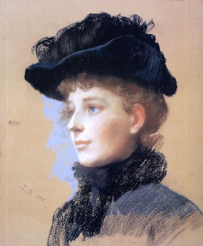  Frank Duveneck Portrait of a Woman with Black Hat - Hand Painted Oil Painting