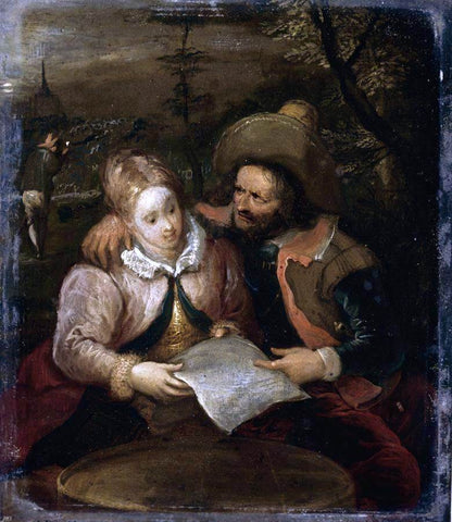  III Frans Francken A Young Lady and a Cavalier Holding a Letter - Hand Painted Oil Painting