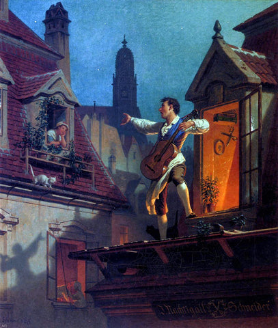  Franz Schams A Moonlit Serenade - Hand Painted Oil Painting