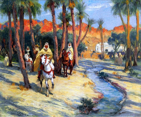 Frederick Arthur Bridgeman Riding through an Oasis - Hand Painted Oil Painting