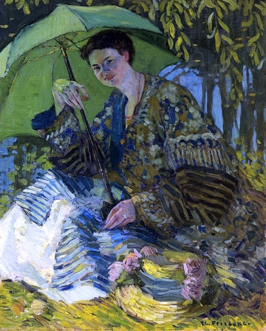  Frederick Carl Frieseke Lady with a Parasol - Hand Painted Oil Painting