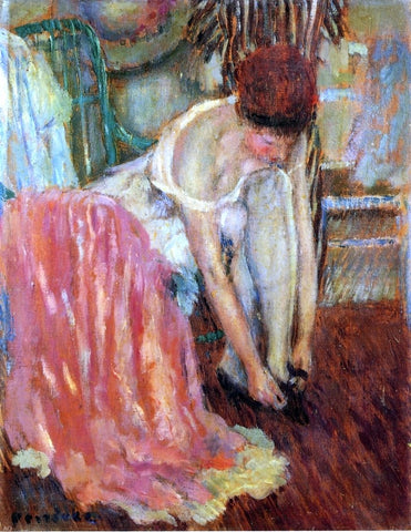  Frederick Carl Frieseke Woman Tying Her Shoe - Hand Painted Oil Painting