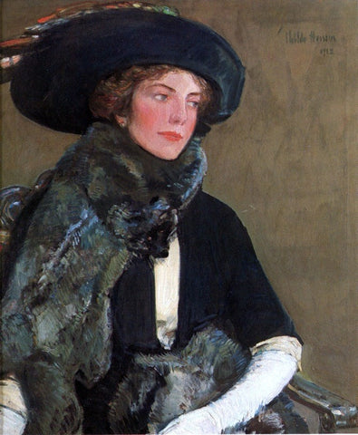  Frederick Childe Hassam Lady in Furs (also known as Mrs. Charles A. Searles) - Hand Painted Oil Painting