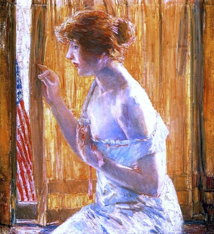  Frederick Childe Hassam The Flag Outside Her Window, April 1918 (also known as Boys Marching By, 1918) - Hand Painted Oil Painting