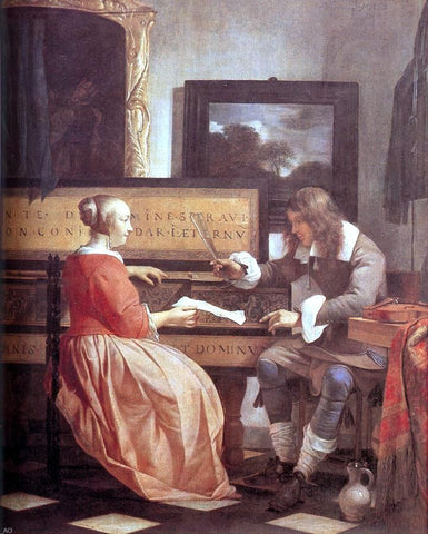  Gabriel Metsu Man and Woman Sitting at the Virginal - Hand Painted Oil Painting