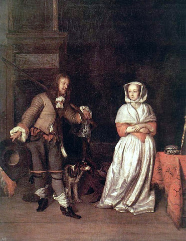  Gabriel Metsu The Hunter's Gift - Hand Painted Oil Painting