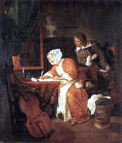 Gabriel Metsu The Letter-Writer Surprised - Hand Painted Oil Painting