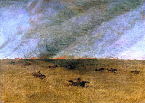  George Catlin Fire in a Missouri Meadow and a Party of Sioux Indians Escaping from It, Upper Missouri - Hand Painted Oil Painting
