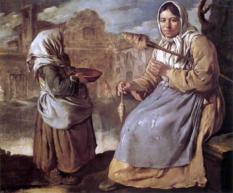  Giacomo Ceruti Little Beggar Girl and Woman Spinning - Hand Painted Oil Painting
