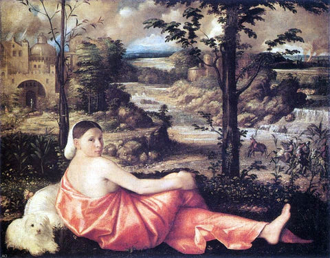  Giovanni Cariani Reclining Woman in a Landscape - Hand Painted Oil Painting