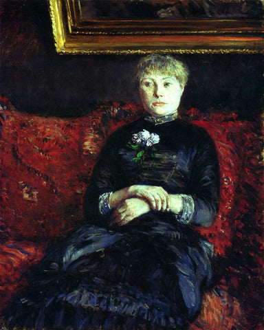  Gustave Caillebotte Woman Sitting on a Red-Flowered Sofa - Hand Painted Oil Painting