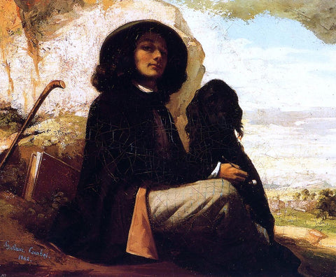  Gustave Courbet Self Portrait with a Black Dog - Hand Painted Oil Painting