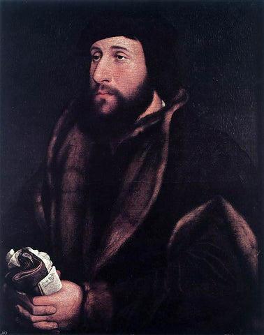  The Younger Hans Holbein Portrait of a Man Holding Gloves and Letter - Hand Painted Oil Painting