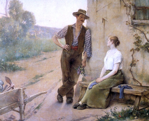  Henri Adrien Tanoux Peasant Couple in Farmyard - Hand Painted Oil Painting