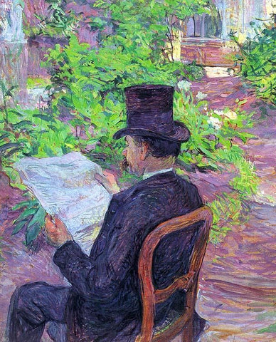  Henri De Toulouse-Lautrec Desire Dehau Reading a Newspaper in the Garden - Hand Painted Oil Painting