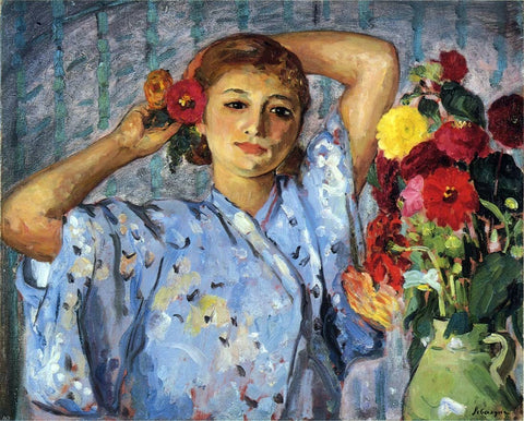 Henri Lebasque A Young Girl with Flowers - Hand Painted Oil Painting