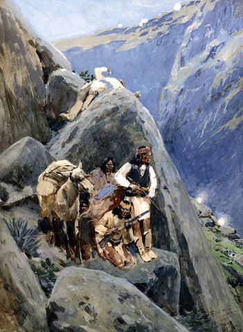  Henry F Farney Apache Indians in the Mountains - Hand Painted Oil Painting