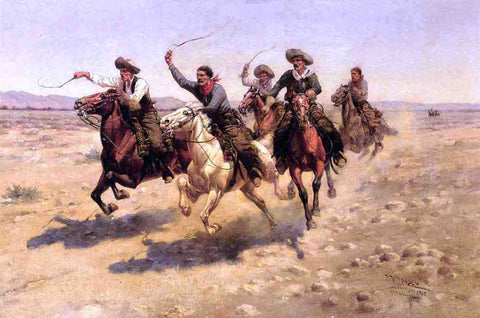  Herman W Hansen Cowboy Race - Hand Painted Oil Painting