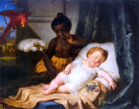  Hermann Brucke Watching The Baby Sleep - Hand Painted Oil Painting