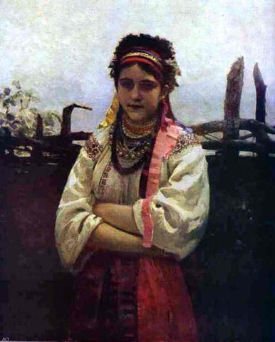  Ilia Efimovich Repin Ukranian Girl by a Fence - Hand Painted Oil Painting